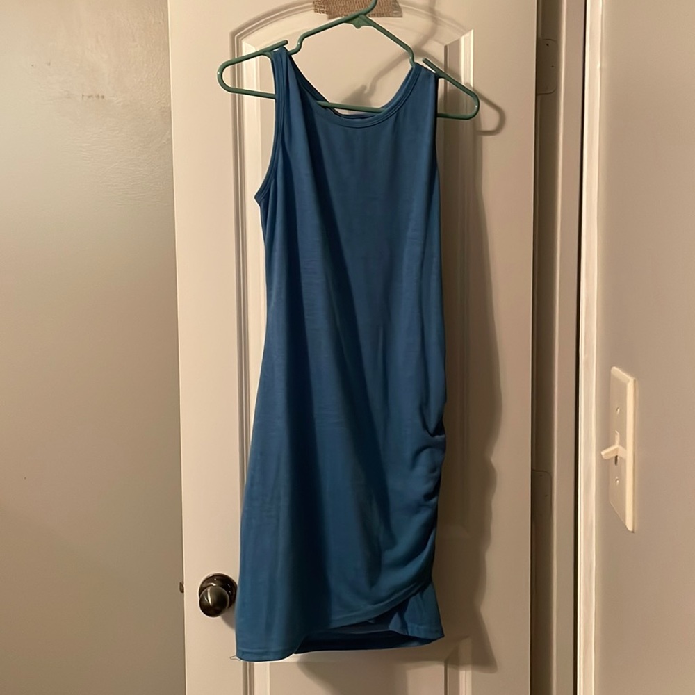 Womens causal dress crew neck ruched sleeveless tank bodycon